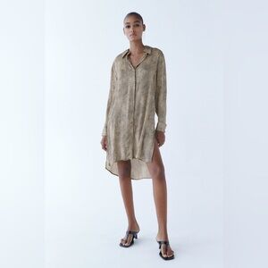 Zara Animal Print Blouse Dress Long XS
